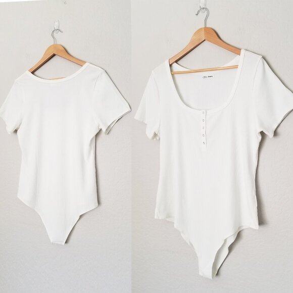 Reformation Rawson Ribbed Bodysuit White Plus Size 3X Short Sleeves Classic $78 - Picture 6 of 16